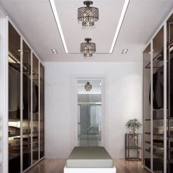 Outlet 😍 Marya Glam 12 in. 3-Light Antique Copper Beaded Dual Drum Semi-Flush Mount with Hanging Crystals by Edvivi 😉 -Deals Edvivi || Atlas Store antique copper edvivi flush mount lights esg815sac 76 1000