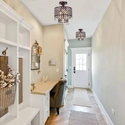 Outlet 😍 Marya Glam 12 in. 3-Light Antique Copper Beaded Dual Drum Semi-Flush Mount with Hanging Crystals by Edvivi 😉 -Deals Edvivi || Atlas Store antique copper edvivi flush mount lights esg815sac fa 1000