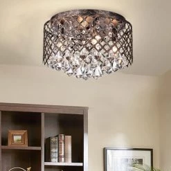Cheapest ✨ Clara 4-Lights Antique Copper Glam Flush Mount with Lattice Drum Shade and Clear Glass Hanging Crystals by Edvivi 🧨 -Deals Edvivi || Atlas Store antique copper edvivi flush mount lights esg8169ac 31 1000