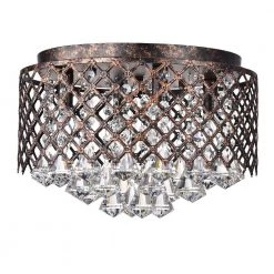 Cheapest โจ Clara 4-Lights Antique Copper Glam Flush Mount with Lattice Drum Shade and Clear Glass Hanging Crystals by Edvivi ๐งจ