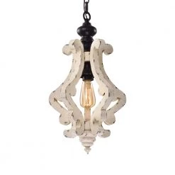 Brand new โ๏ธ Gulliver 1-Light Matte Black Vintage Distressed Antique White Birch Wood French Country Pendant by Edvivi ๐