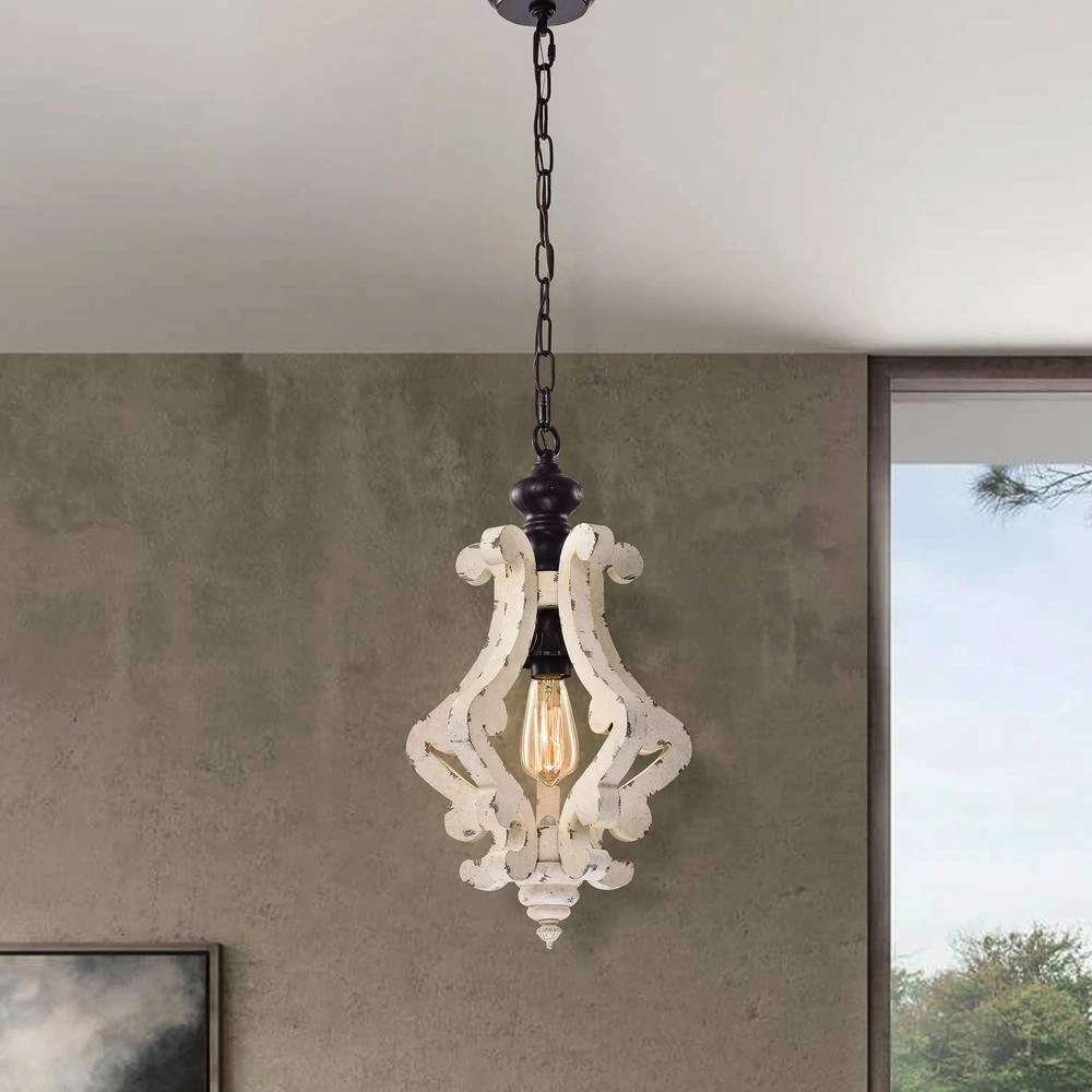 Brand new โ๏ธ Gulliver 1-Light Matte Black Vintage Distressed Antique White Birch Wood French Country Pendant by Edvivi ๐ 4 Brand new โ๏ธ Gulliver 1-Light Matte Black Vintage Distressed Antique White Birch Wood French Country Pendant by Edvivi ๐ - Image 2