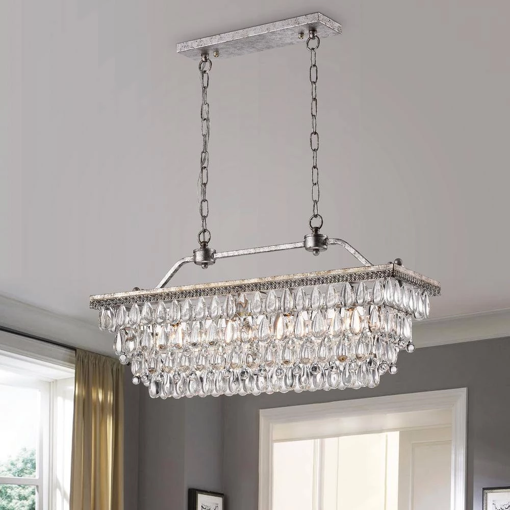 Buy ๐ฅ Chiara 4-Light Antique Silver Rectangular Glam Chandelier with Clear Glass Hanging Teardrop Crystals by Edvivi ๐ฅ 4 Buy ๐ฅ Chiara 4-Light Antique Silver Rectangular Glam Chandelier with Clear Glass Hanging Teardrop Crystals by Edvivi ๐ฅ - Image 2