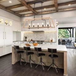 Best deal 🔥 Penelope French Country 5-Light Antique White and Rust Iron Farmhouse Linear Island Hanging Chandelier for Kitchen by Edvivi 🥰 -Deals Edvivi || Atlas Store antique white and rust edvivi chandeliers epd3556wh 1f 1000