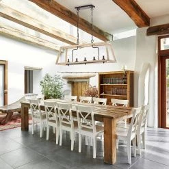 Best deal 🔥 Penelope French Country 5-Light Antique White and Rust Iron Farmhouse Linear Island Hanging Chandelier for Kitchen by Edvivi 🥰 -Deals Edvivi || Atlas Store antique white and rust edvivi chandeliers epd3556wh 4f 1000