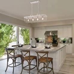 Brand new 👍 Rita 4-Light French Country Antique White Finish Lantern Linear Island Chandelier for Kitchen by Edvivi 🤩 -Deals Edvivi || Atlas Store antique white edvivi chandeliers epd120wh 31 1000