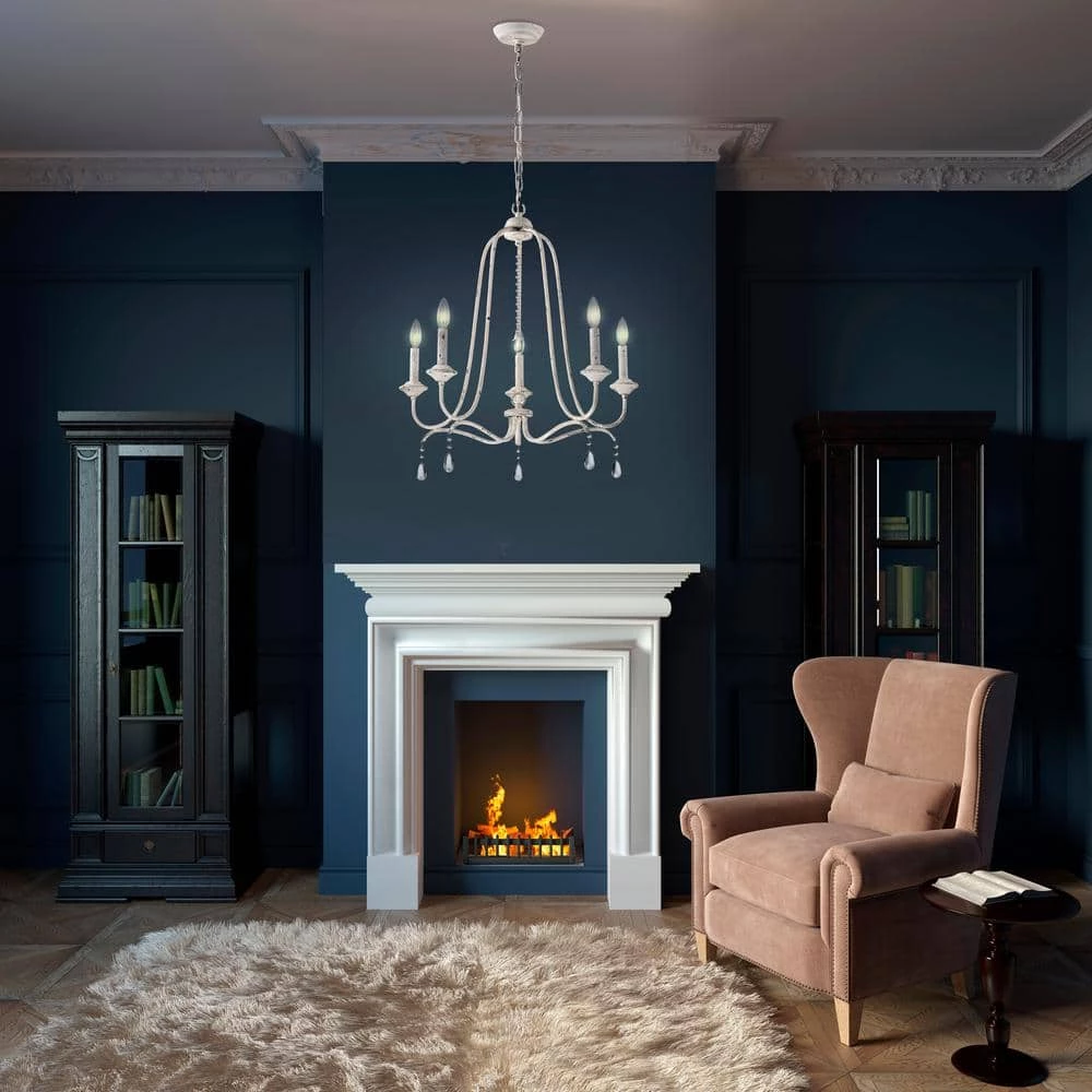 Buy ✔️ Hartsville 5-Light Rustic Distressed Antique White Farmhouse Candlestick Chandelier with Hanging Crystals by Edvivi ✨ 11 Buy ✔️ Hartsville 5-Light Rustic Distressed Antique White Farmhouse Candlestick Chandelier with Hanging Crystals by Edvivi ✨ - Image 9