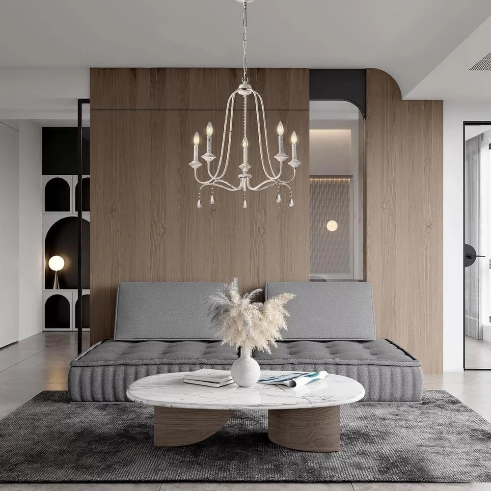 Buy ✔️ Hartsville 5-Light Rustic Distressed Antique White Farmhouse Candlestick Chandelier with Hanging Crystals by Edvivi ✨ 10 Buy ✔️ Hartsville 5-Light Rustic Distressed Antique White Farmhouse Candlestick Chandelier with Hanging Crystals by Edvivi ✨ - Image 8