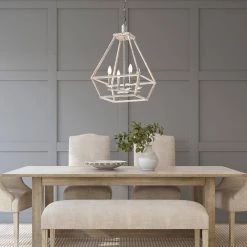 Outlet 👍 Rita 4-Light Rustic Antique White Modern Farmhouse Lantern Pendant Geometric Chandelier by Edvivi ❤️ -Deals Edvivi || Atlas Store antique white edvivi chandeliers epl1756wh 4f 1000
