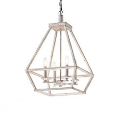 Outlet 👍 Rita 4-Light Rustic Antique White Modern Farmhouse Lantern Pendant Geometric Chandelier by Edvivi ❤️