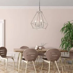 Outlet 👍 Rita 4-Light Rustic Antique White Modern Farmhouse Lantern Pendant Geometric Chandelier by Edvivi ❤️ -Deals Edvivi || Atlas Store antique white edvivi chandeliers epl1756wh c3 1000