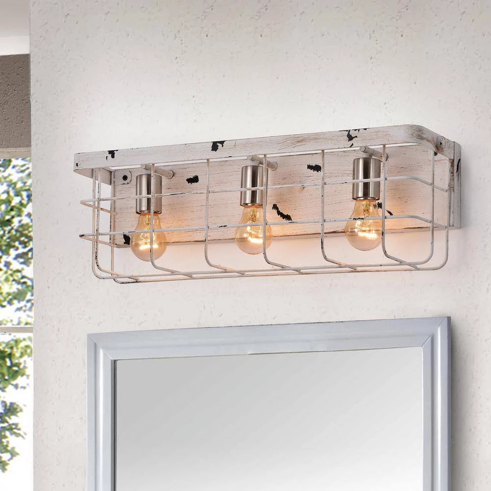 Brand new π Gulliver 3-Light Antique White Wood French Country Farmhouse Caged Vanity by Edvivi π 4 Brand new π Gulliver 3-Light Antique White Wood French Country Farmhouse Caged Vanity by Edvivi π - Image 2