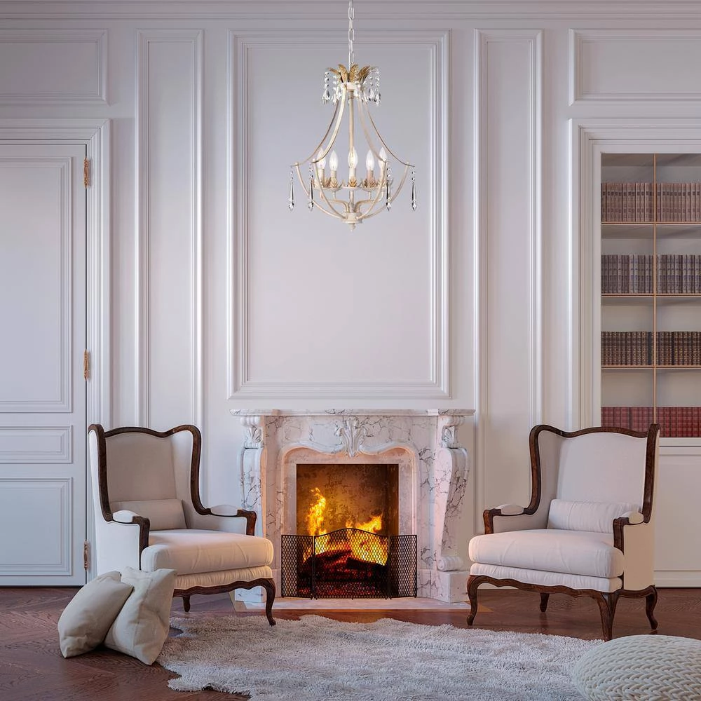 New ❤️ 5-Light Antique White with Antique Gold Accents Crystal Chandelier by Edvivi ⌛ 11 New ❤️ 5-Light Antique White with Antique Gold Accents Crystal Chandelier by Edvivi ⌛ - Image 9