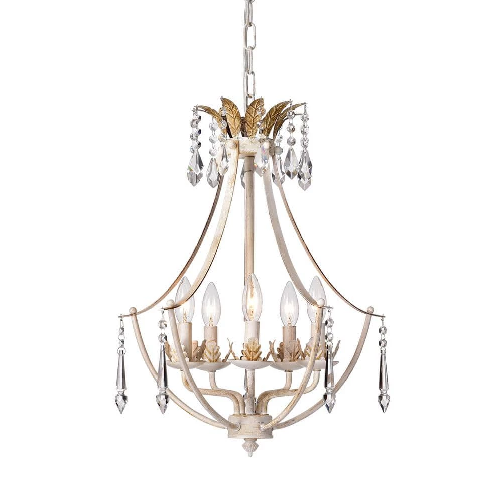 New ❤️ 5-Light Antique White with Antique Gold Accents Crystal Chandelier by Edvivi ⌛ 3 New ❤️ 5-Light Antique White with Antique Gold Accents Crystal Chandelier by Edvivi ⌛