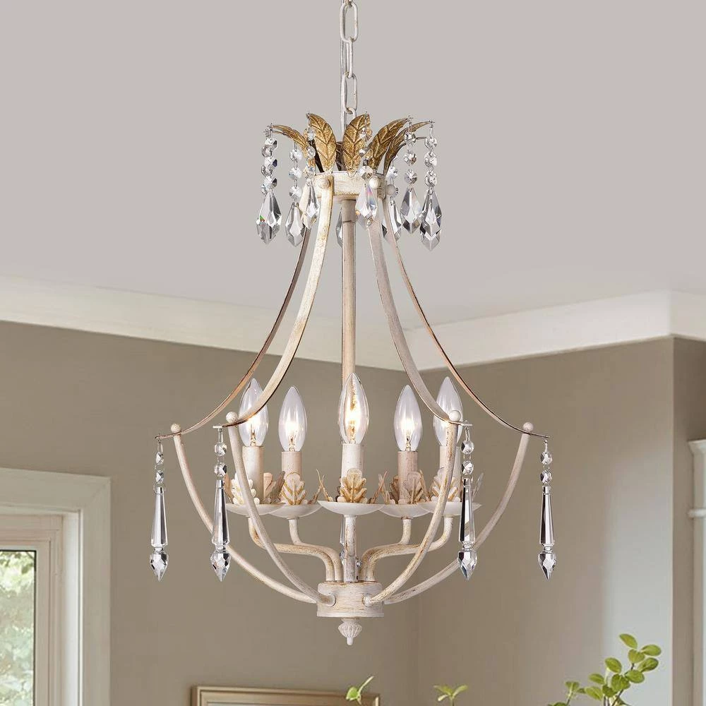New ❤️ 5-Light Antique White with Antique Gold Accents Crystal Chandelier by Edvivi ⌛ 4 New ❤️ 5-Light Antique White with Antique Gold Accents Crystal Chandelier by Edvivi ⌛ - Image 2