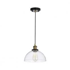 Wholesale 🥰 Mateo 10 in. 1-Light Black and Antique Brass Pendant Light with Clear Dome Glass Shade by Edvivi 👏 -Deals Edvivi || Atlas Store black and antique brass edvivi chandeliers epj4924bkab 1f 1000