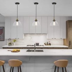 Wholesale 🥰 Mateo 10 in. 1-Light Black and Antique Brass Pendant Light with Clear Dome Glass Shade by Edvivi 👏 -Deals Edvivi || Atlas Store black and antique brass edvivi chandeliers epj4924bkab 31 1000