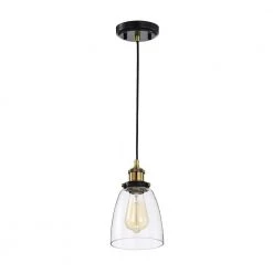 Flash Sale 😍 Mateo 1-Light Black and Antique Brass Mini Pendant Light with Clear Bell Glass Shade by Edvivi 😀 -Deals Edvivi || Atlas Store black and antique brass edvivi pendant lights epj4904bkab 1f 1000