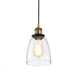 Flash Sale ๐ Mateo 1-Light Black and Antique Brass Mini Pendant Light with Clear Bell Glass Shade by Edvivi ๐