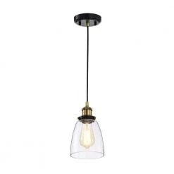 Flash Sale 😍 Mateo 1-Light Black and Antique Brass Mini Pendant Light with Clear Bell Glass Shade by Edvivi 😀 -Deals Edvivi || Atlas Store black and antique brass edvivi pendant lights epj4904bkab a0 1000