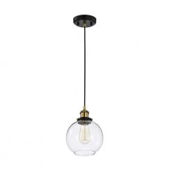Best deal 🧨 Mateo 1-Light Black and Antique Brass Mini Pendant Light with Clear Globe Glass Shade by Edvivi 🔔 -Deals Edvivi || Atlas Store black and antique brass edvivi pendant lights epj4914bkab 1f 1000