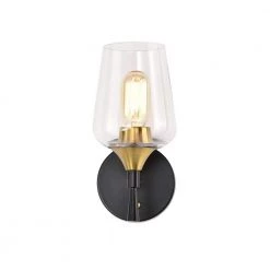 Top 10 👍 Arlo 5 in. 1-Light Black and Antique Brass Indoor Wall Sconce with Clear Glass Shade by Edvivi 😀 -Deals Edvivi || Atlas Store black and antique brass edvivi vanity lighting ew2534bkab 1d 1000