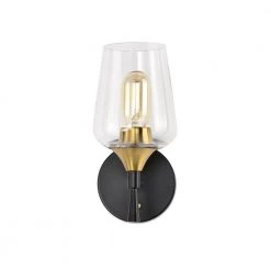 Top 10 👍 Arlo 5 in. 1-Light Black and Antique Brass Indoor Wall Sconce with Clear Glass Shade by Edvivi 😀 -Deals Edvivi || Atlas Store black and antique brass edvivi vanity lighting ew2534bkab 1f 1000