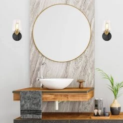 Top 10 👍 Arlo 5 in. 1-Light Black and Antique Brass Indoor Wall Sconce with Clear Glass Shade by Edvivi 😀 -Deals Edvivi || Atlas Store black and antique brass edvivi vanity lighting ew2534bkab c3 1000
