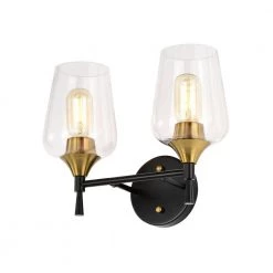 Coupon 🛒 Arlo 13 in. 2-Lights Black and Antique Brass Vanity Light with Clear Wine Glass Shades by Edvivi 💯 -Deals Edvivi || Atlas Store black and antique brass edvivi vanity lighting ew2634bkab 1f 1000