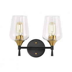 Coupon ๐ Arlo 13 in. 2-Lights Black and Antique Brass Vanity Light with Clear Wine Glass Shades by Edvivi ๐ฏ