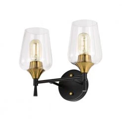 Coupon 🛒 Arlo 13 in. 2-Lights Black and Antique Brass Vanity Light with Clear Wine Glass Shades by Edvivi 💯 -Deals Edvivi || Atlas Store black and antique brass edvivi vanity lighting ew2634bkab 77 1000