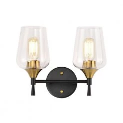 Coupon 🛒 Arlo 13 in. 2-Lights Black and Antique Brass Vanity Light with Clear Wine Glass Shades by Edvivi 💯 -Deals Edvivi || Atlas Store black and antique brass edvivi vanity lighting ew2634bkab a0 1000