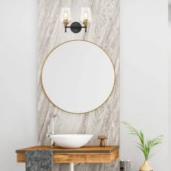 Coupon 🛒 Arlo 13 in. 2-Lights Black and Antique Brass Vanity Light with Clear Wine Glass Shades by Edvivi 💯 -Deals Edvivi || Atlas Store black and antique brass edvivi vanity lighting ew2634bkab c3 1000