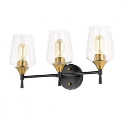 Hot Sale 🥰 Arlo 21 in. 3-Lights Black and Antique Brass Vanity Light with Clear Wine Glass Shades by Edvivi ❤️ -Deals Edvivi || Atlas Store black and antique brass edvivi vanity lighting ew2734bkab 77 1000
