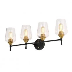 Promo 🧨 Arlo 30 in. 4-Lights Black and Antique Brass Vanity Light with Clear Glass Shades by Edvivi 😀 -Deals Edvivi || Atlas Store black and antique brass edvivi vanity lighting ew2834bkab 1f 1000