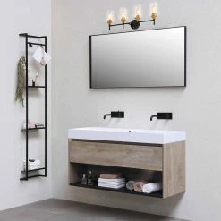 Promo 🧨 Arlo 30 in. 4-Lights Black and Antique Brass Vanity Light with Clear Glass Shades by Edvivi 😀 -Deals Edvivi || Atlas Store black and antique brass edvivi vanity lighting ew2834bkab 4f 1000