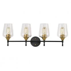 Promo 🧨 Arlo 30 in. 4-Lights Black and Antique Brass Vanity Light with Clear Glass Shades by Edvivi 😀