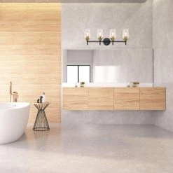 Promo 🧨 Arlo 30 in. 4-Lights Black and Antique Brass Vanity Light with Clear Glass Shades by Edvivi 😀 -Deals Edvivi || Atlas Store black and antique brass edvivi vanity lighting ew2834bkab c3 1000