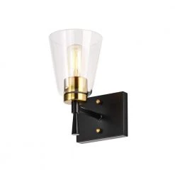 Best Sale 🛒 Briarwood 1-Light Black and Antique Brass Indoor Wall Sconce with Clear Cone Glass Shade by Edvivi 👍