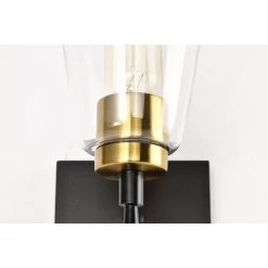 Best Sale 🛒 Briarwood 1-Light Black and Antique Brass Indoor Wall Sconce with Clear Cone Glass Shade by Edvivi 👍 -Deals Edvivi || Atlas Store black and antique brass edvivi vanity lighting ew6684bkab 76 1000