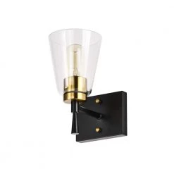 Best Sale 🛒 Briarwood 1-Light Black and Antique Brass Indoor Wall Sconce with Clear Cone Glass Shade by Edvivi 👍 -Deals Edvivi || Atlas Store black and antique brass edvivi vanity lighting ew6684bkab a0 1000
