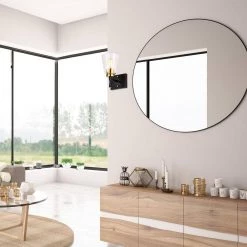 Best Sale 🛒 Briarwood 1-Light Black and Antique Brass Indoor Wall Sconce with Clear Cone Glass Shade by Edvivi 👍 -Deals Edvivi || Atlas Store black and antique brass edvivi vanity lighting ew6684bkab c3 1000