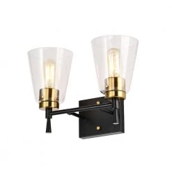 Best Pirce ⌛ Briarwood 13 in. 2-Lights Black and Antique Brass Vanity Light with Clear Cone Glass Shades by Edvivi 🛒 -Deals Edvivi || Atlas Store black and antique brass edvivi vanity lighting ew6784bkab 1f 1000