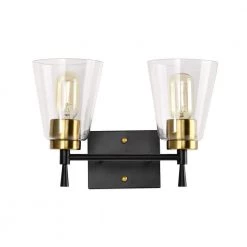 Best Pirce ⌛ Briarwood 13 in. 2-Lights Black and Antique Brass Vanity Light with Clear Cone Glass Shades by Edvivi 🛒