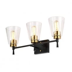 Best deal 🎁 Briarwood 21 in. 3-Lights Black and Antique Brass Vanity Light with Clear Glass Cone Shades by Edvivi 😀 -Deals Edvivi || Atlas Store black and antique brass edvivi vanity lighting ew6884bkab 1f 1000