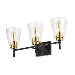Best deal 🎁 Briarwood 21 in. 3-Lights Black and Antique Brass Vanity Light with Clear Glass Cone Shades by Edvivi 😀 -Deals Edvivi || Atlas Store black and antique brass edvivi vanity lighting ew6884bkab 40 1000