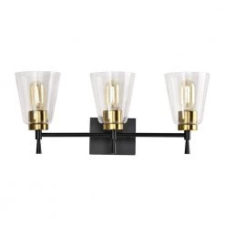 Best deal 🎁 Briarwood 21 in. 3-Lights Black and Antique Brass Vanity Light with Clear Glass Cone Shades by Edvivi 😀