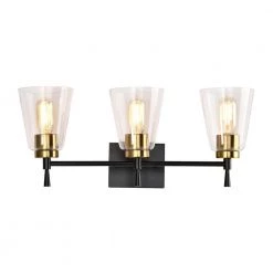 Best deal 🎁 Briarwood 21 in. 3-Lights Black and Antique Brass Vanity Light with Clear Glass Cone Shades by Edvivi 😀 -Deals Edvivi || Atlas Store black and antique brass edvivi vanity lighting ew6884bkab 77 1000