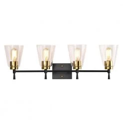 Hot Sale 🛒 Briarwood 30 in. 4-Lights Black and Antique Brass Vanity Light with Clear Glass Cone Shades by Edvivi 🔥 -Deals Edvivi || Atlas Store black and antique brass edvivi vanity lighting ew6984bkab a0 1000