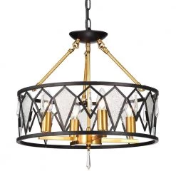 Top 10 ✨ Imperium Mid-Century Modern 4-Light Black and Antique Gold Dual Set-Up Chandelier with Ice Glass and Crystals by Edvivi 🎉